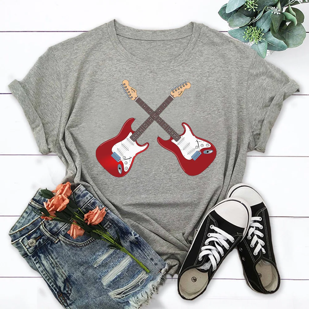 Новые женские футболки с изображением гитары, повседневные топы в стиле Харадзюку, летняя женская футболка, футболка с коротким рукавом TX8199