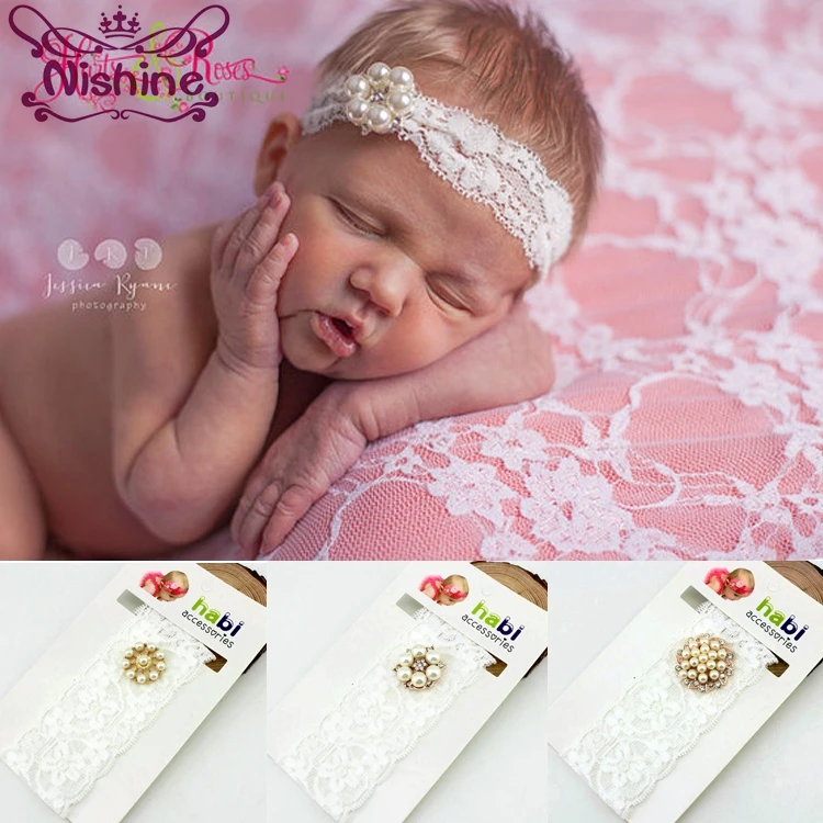 

Yundfly Boutique Newborn Soft Pearl Rhinestone Headband Girls Baptism Christening Headbands Kids Hair Accessory