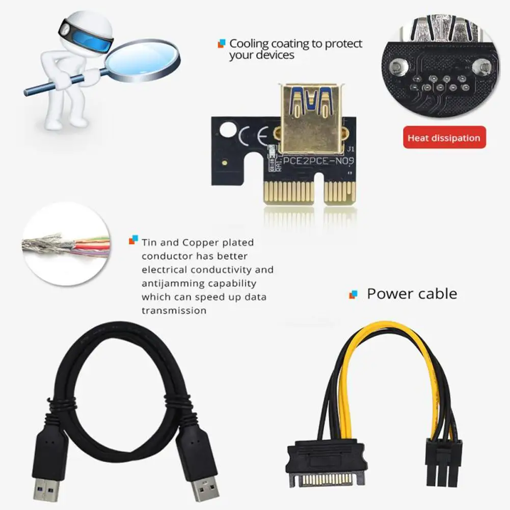 5/6/10 шт. Райзер-карта VER009S Plus PCIe USB 3 0 кабель PCI-E Express 1x до 16x адаптер-удлинитель для