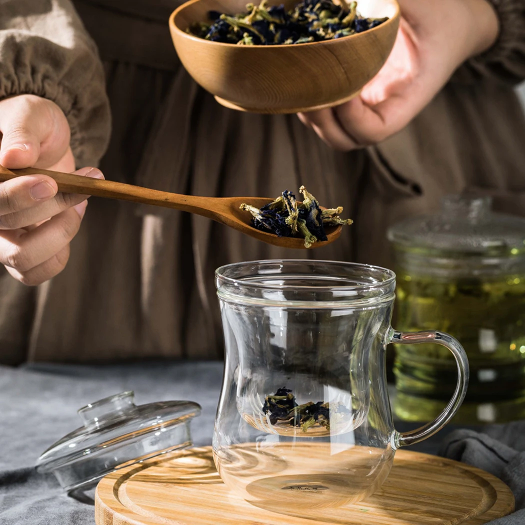 

justdolife Tea Cup Set Thick Glass Beverage Cup Coffee Mug Latte Mug with Infuser & Lid Heat-resistant Double Wall Glass