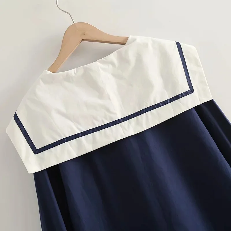 

Japan Style New Autumn Women's Dresses Sweet Girls Sailor Collar Tie Long Sleeve Patchwork Hit Color Loose Dress for Student