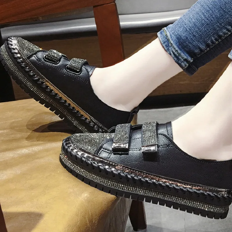 Одноногая женская обувь 2019 г. Новая повседневная на плоской подошве со стразами