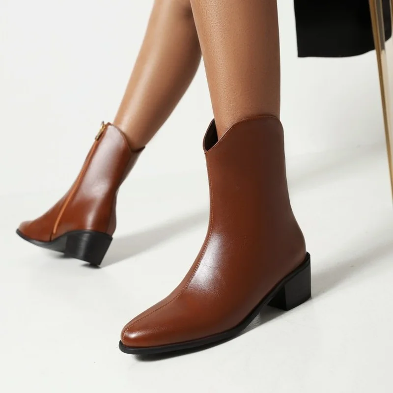 FXYCMMCQ European and American Winter Fashion Block Heel Square Toe Short Boots 607