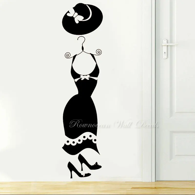 Fashion Women's Wardrobe Decoration Decal Vinyl Art Home Decor Wall Sticker Hat Dress High Heels Shopping Girls Wall Poster 4814
