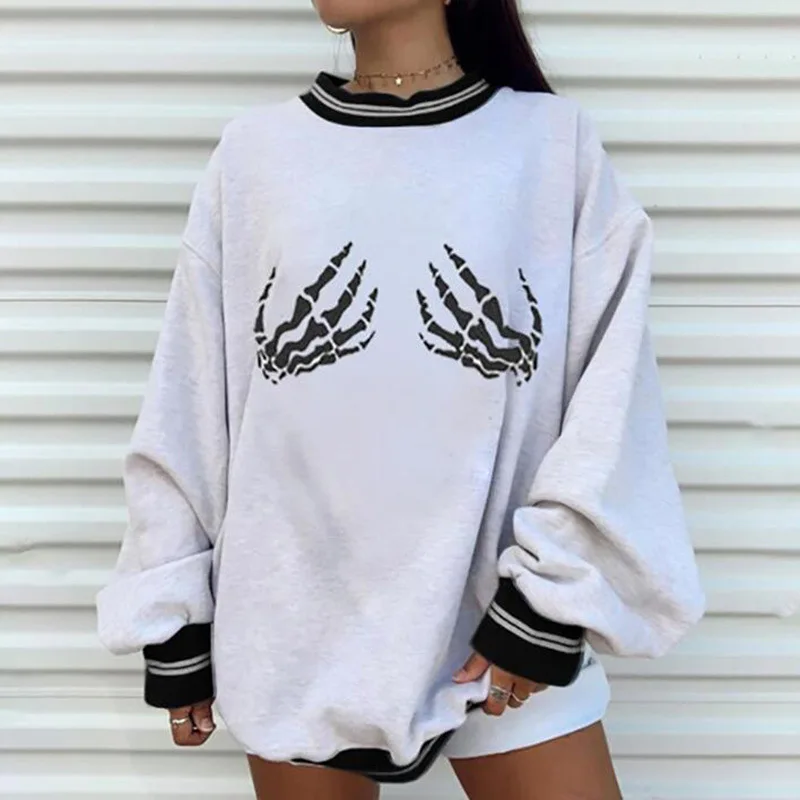 

YICIYA Print Top Hop Streetwear Long Sweatshirts Women Retrieve Top Casual Oversized Hoodie Printing Letter Print Hip Alphabet