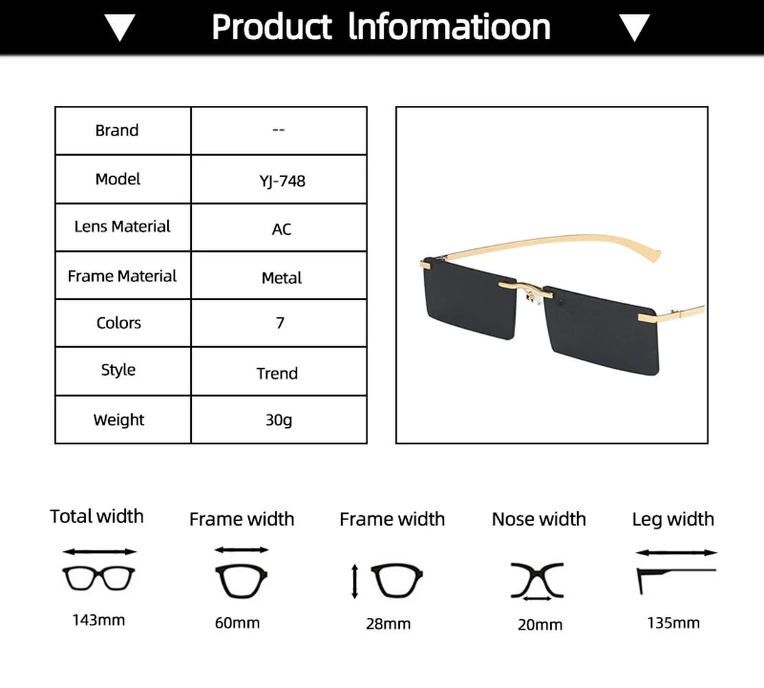 

Rimless Rectangle Women's Sunglasses 2020 Luxury Brand Desigb Tinted Lens Sun Glasses Fashion Square Eyewear Shades for Female
