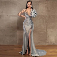 new style exquisite party dress bead applique with mermaid high side split for lady sexy evening dresses