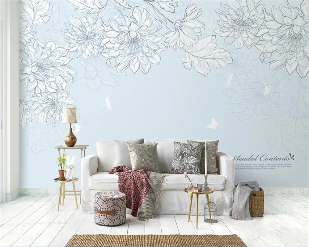 Настенная роспись beibehang скандинавские абстрактные цветы цветок ротанговый диван