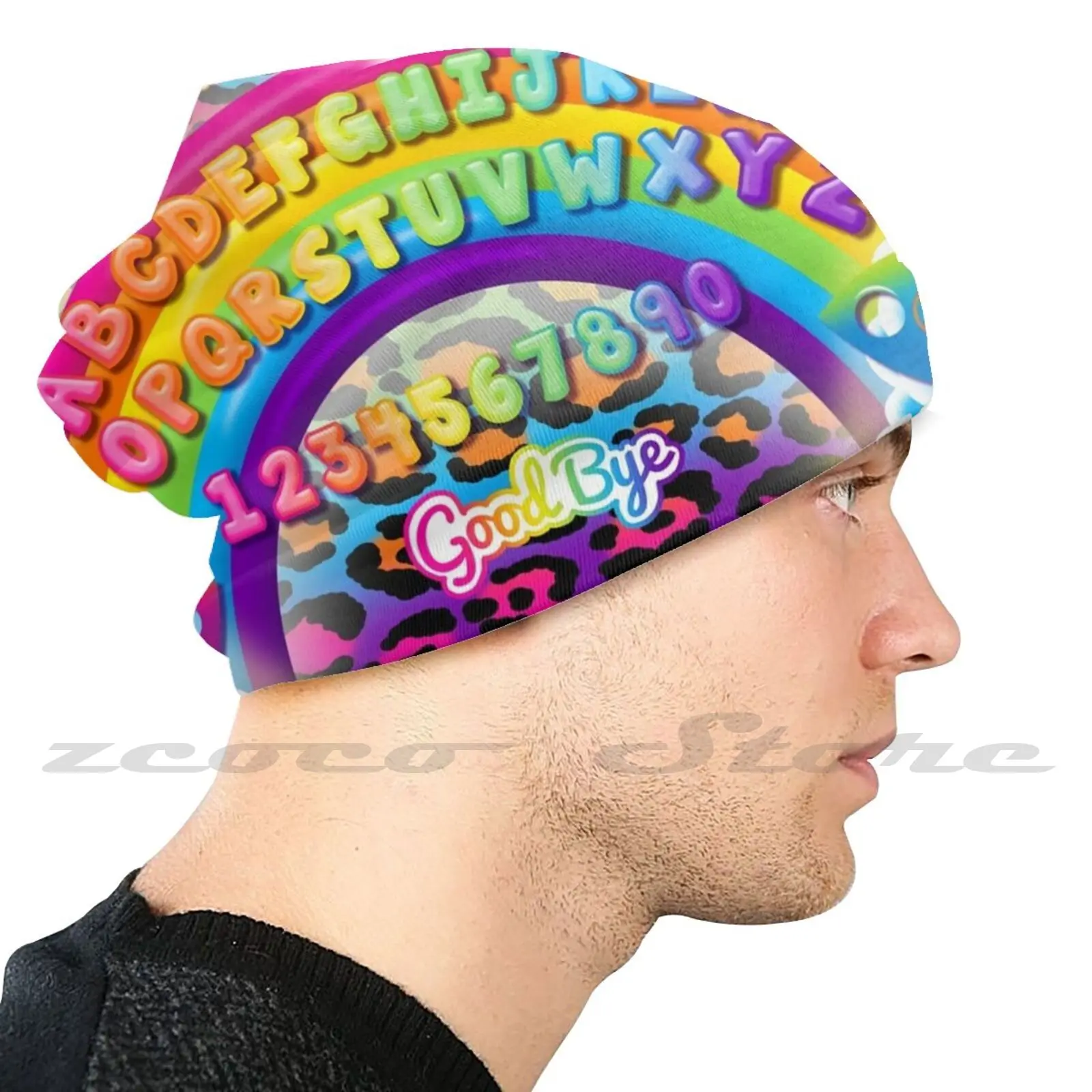 

1997 Rainbow And Leopard Print Mystical Spirit Board Personalized Pattern Knit Hats Plus Size Elastic Soft Cap Talking Board