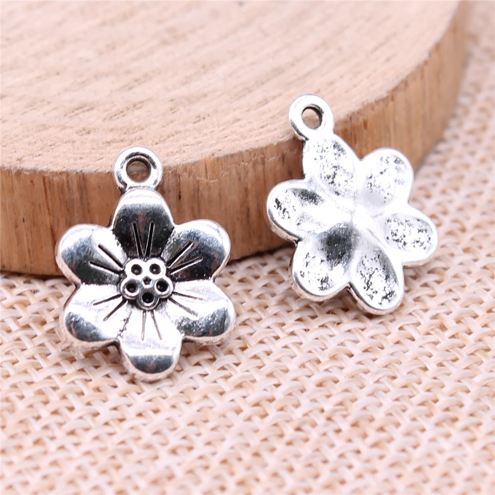 

Flowers Charms For Jewelry Making Findings Handmade DIY Craft 20pcs Antique Silver Color 18x13mm