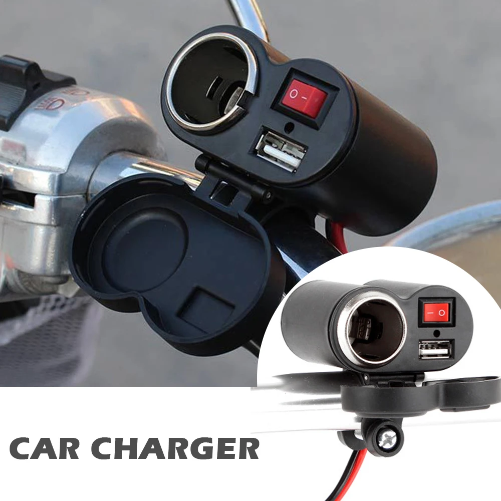 

USB Motorcycle Handlebar Charger with Cigarette Lighter Adapter Power Supply Socket for Phone Mobile DC12V Waterproof
