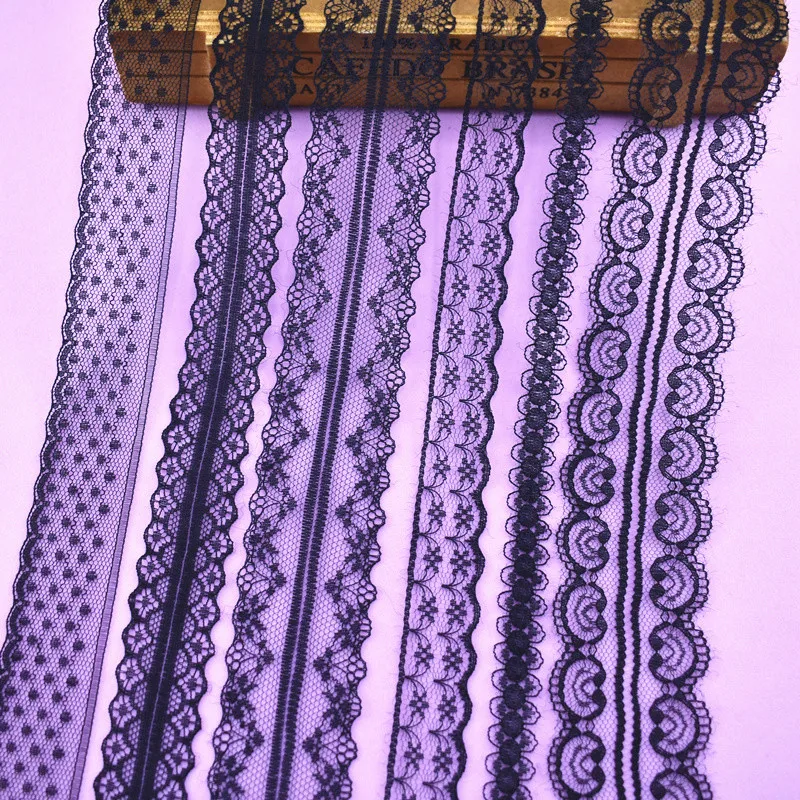Лента кружевная черная с вышивкой 10 ярдов/партия|Кружево| |