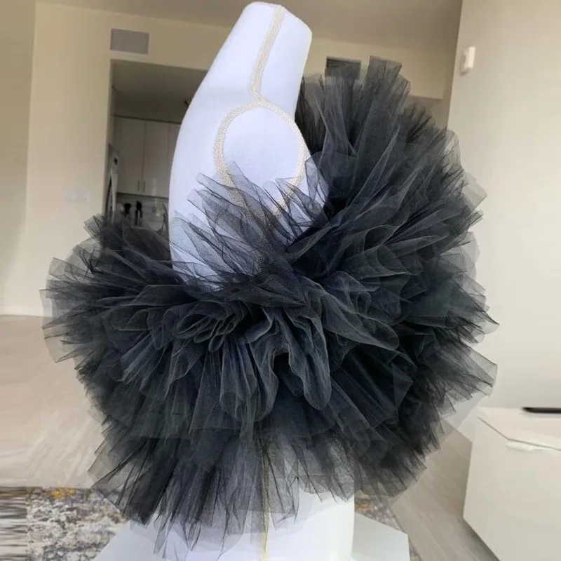Sexy Black Tiered Puffy Top 2021 Elegant Open Back Ruffle Tulle Blouse Custom Fashion Casual Top  Custom Made Color And Size