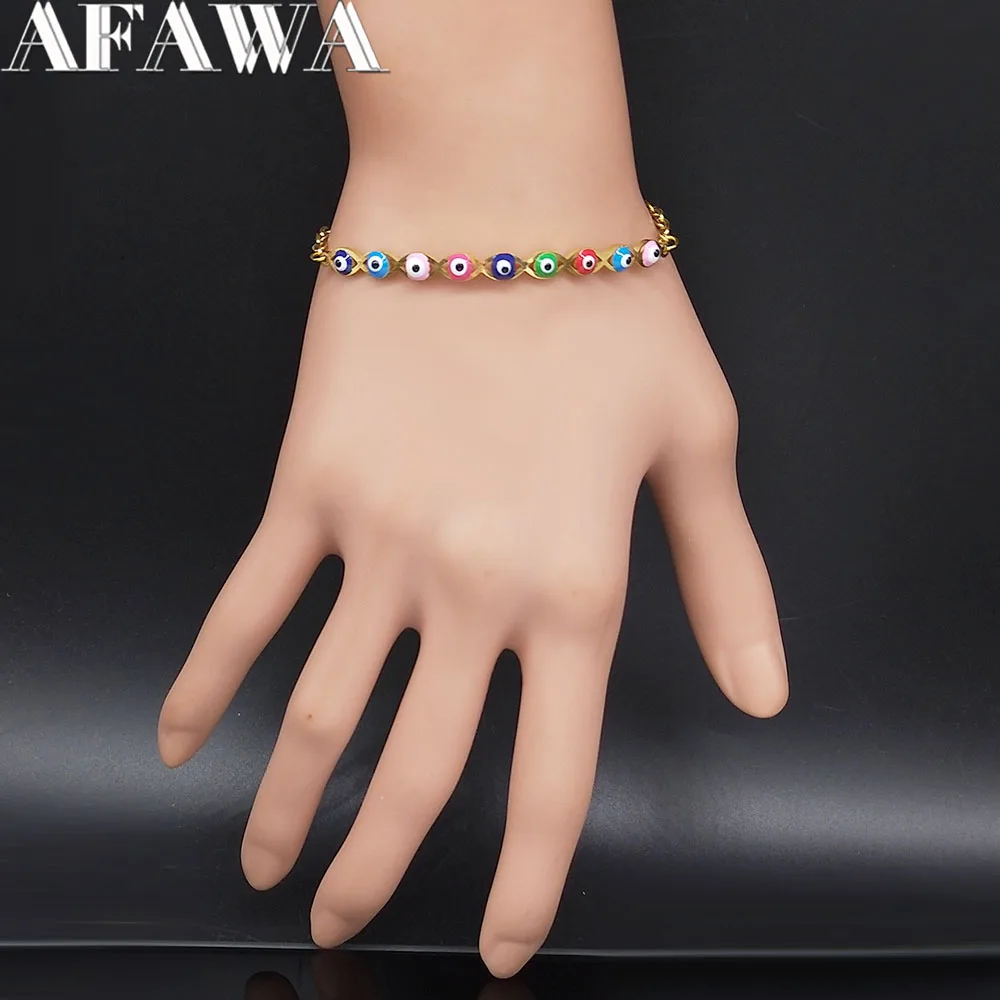 Браслет с чакрами Hamsa Eyes из нержавеющей стали золотистые браслеты Женские