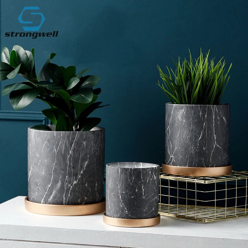 

Strongwell серый керамический цветочный горшок в европейском стиле индивидуальный зеленый горшок бонсай современный контейнер с мраморным узо...