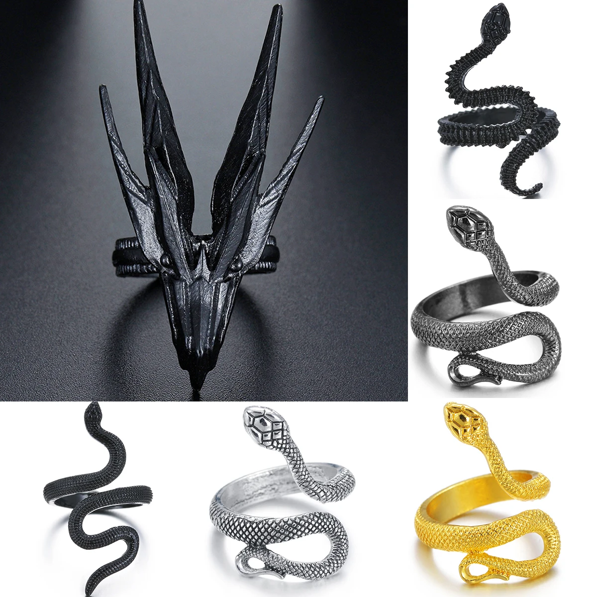 

New Trendy Punk Domineering Dragon/Snake Animal Opening Ring for Men Adjustable Finger Rings Party Jewelry High Quality