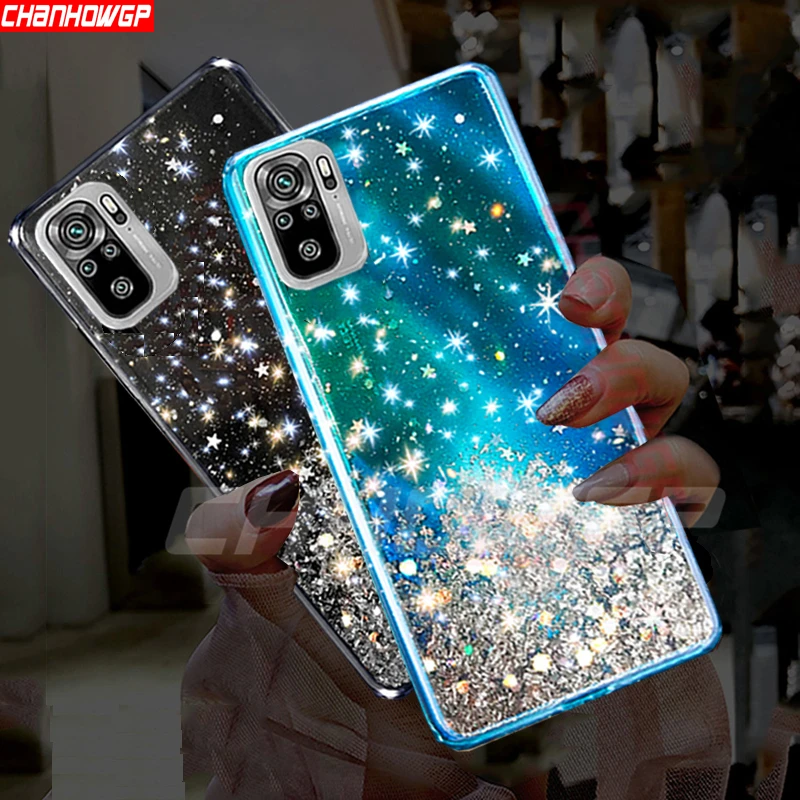 Чехол для Xiaomi Redmi Note 10 9T 9S 9 Pro – роскошный блестящий чехол из мягкого TPU с блестками на задней стороне для 9A 9AT 9C NFC.