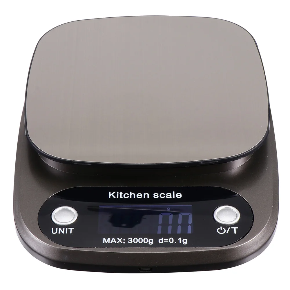 

1PC 3kg/0.1g Rechargeable Kitchen Scale Stainless Steel Accuracy LCD Display Digital Scale Measurement Tool (Silver)
