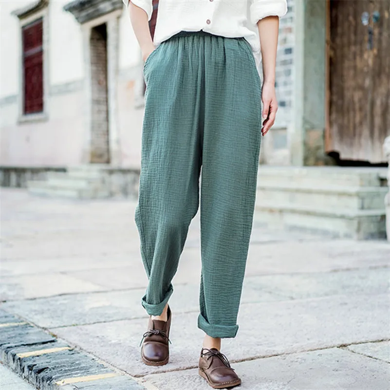 

12 Color Women Cotton Linen Pants Chinese Style Vintage Summer Soft Pants Fashion Solid Long Harem Trousers