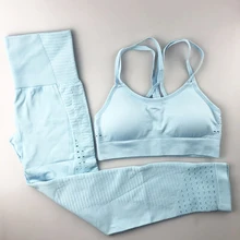 Conjunto de ropa deportiva sin costuras para mujer, traje deportivo de Yoga, mallas de gimnasio, acolchado, Push up, sujetador de tirantes, 24 colores, 2 unids/set (3)
