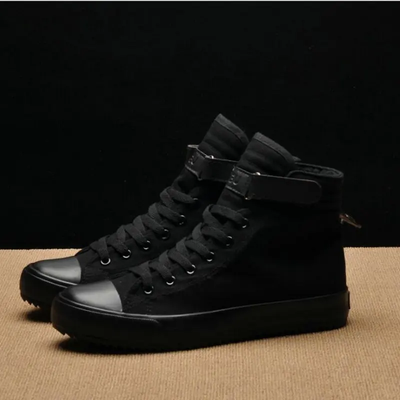 

Fashion New Men Light Breathable Canvas Casual All Black White Red High Top Solid Color Sneakers Shoes Flats Mens Shoes Casual