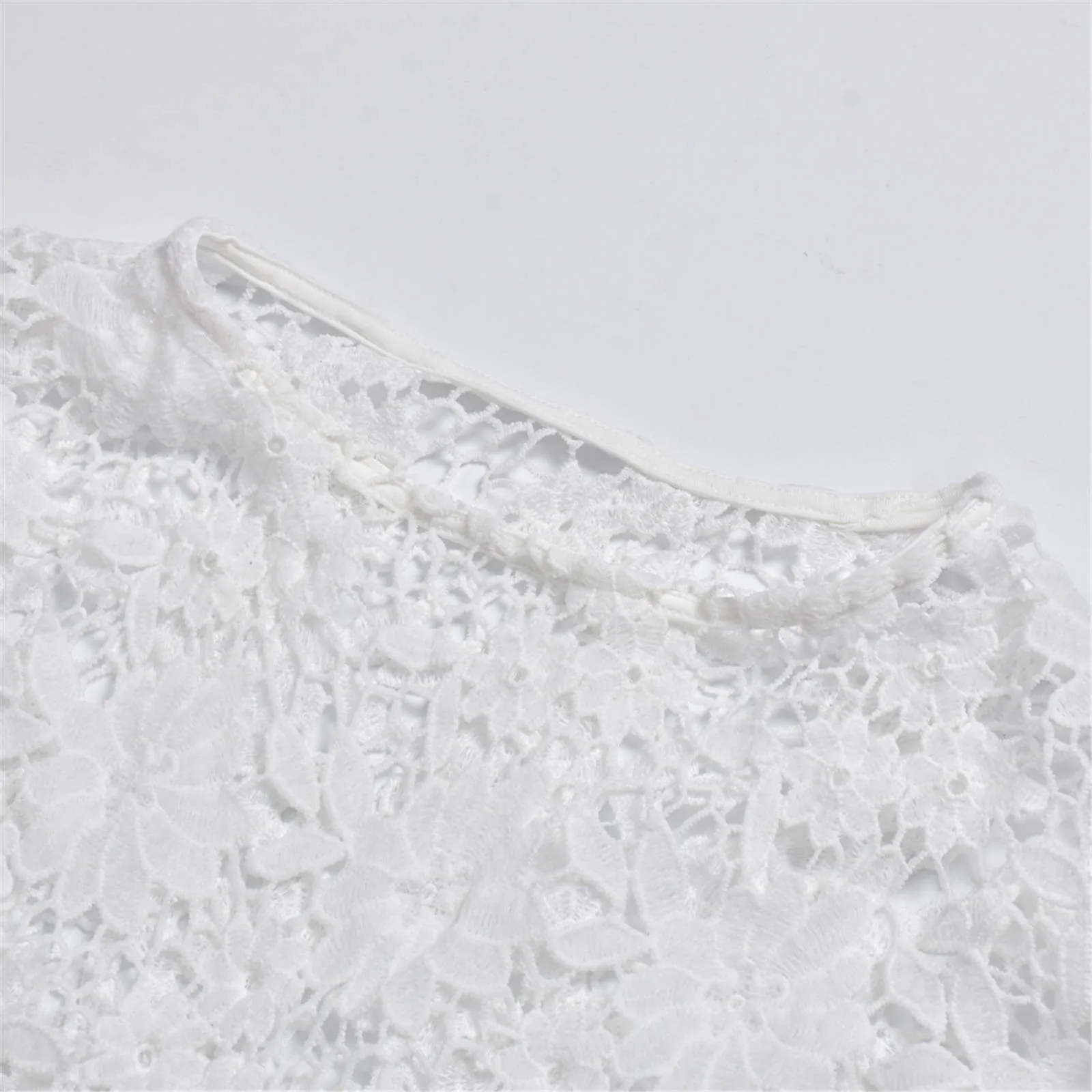 

Summer Beach Dress Beachwear Women's Spring And Summer New Style Round Neck Lace Trumpet Sleeve Ruffle Dress Playero