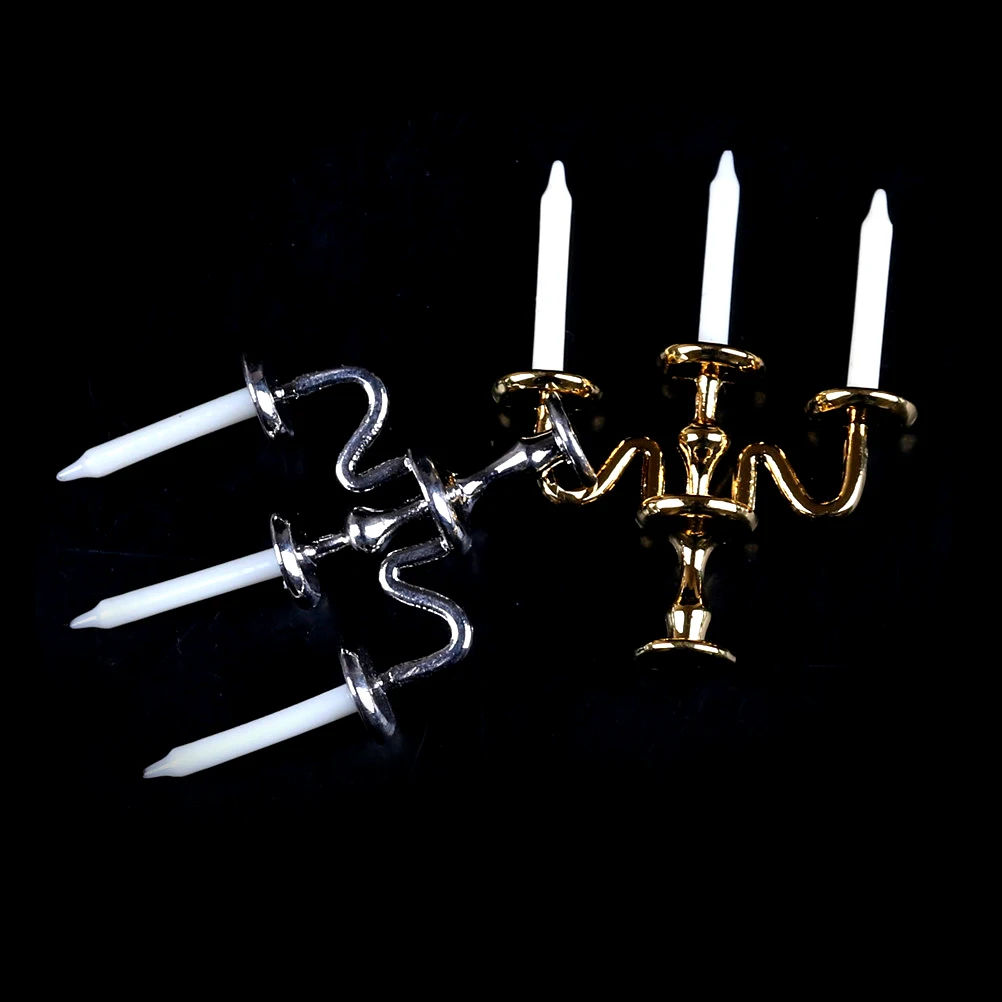 Масштаб 1:12 1 шт. миниатюрные подсвечники с 3 руками канделябры белые свечи мебель