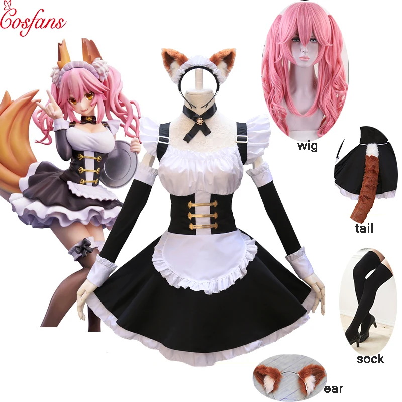 Fate Grand Order Косплей Костюм tamamo no Mae косплей костюм горничной платье Fate/EXTRA FGO Хэллоуин Вечеринка полный комплект и парик