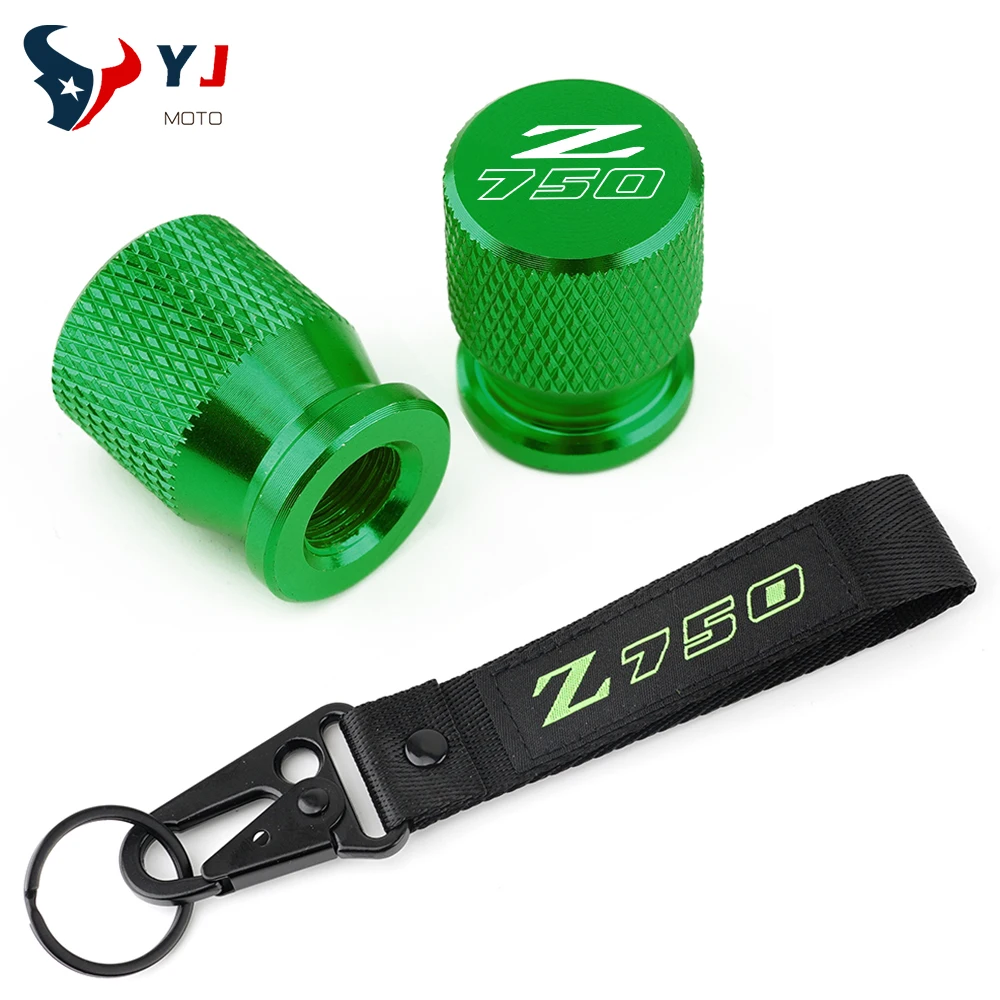 

2022 Motorcycle Accessories Embroidery Keychain Key Ring & Tire Valve Wheel Stem Caps Cover For Kawasaki Z750 Z750S All Years