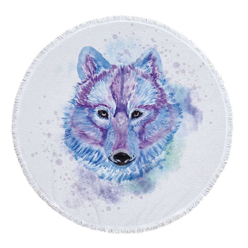 

Round Painted Wolf Print Beach Towel Women Robes Bath Wearable Towel Dress Womens Lady Fast Drying Spa Magical Nightwear YJ-0049