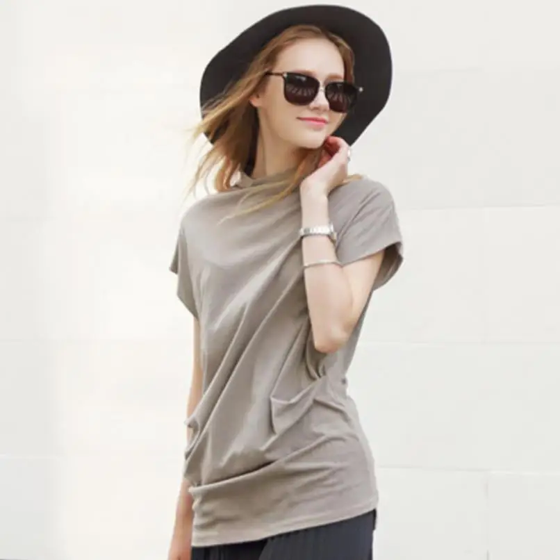 high collar bottoming shirt large size women's loose bat short-sleeved | Женская одежда