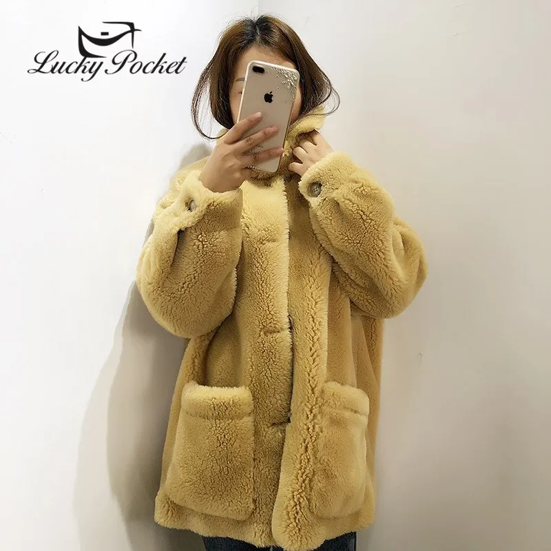 

Winter Women Fur Coat Female Silm Wool Thick Parkas Ladies Warm Solid Color Lamb Fur Sweet Jacket Women Fashion Plush Coats ML3