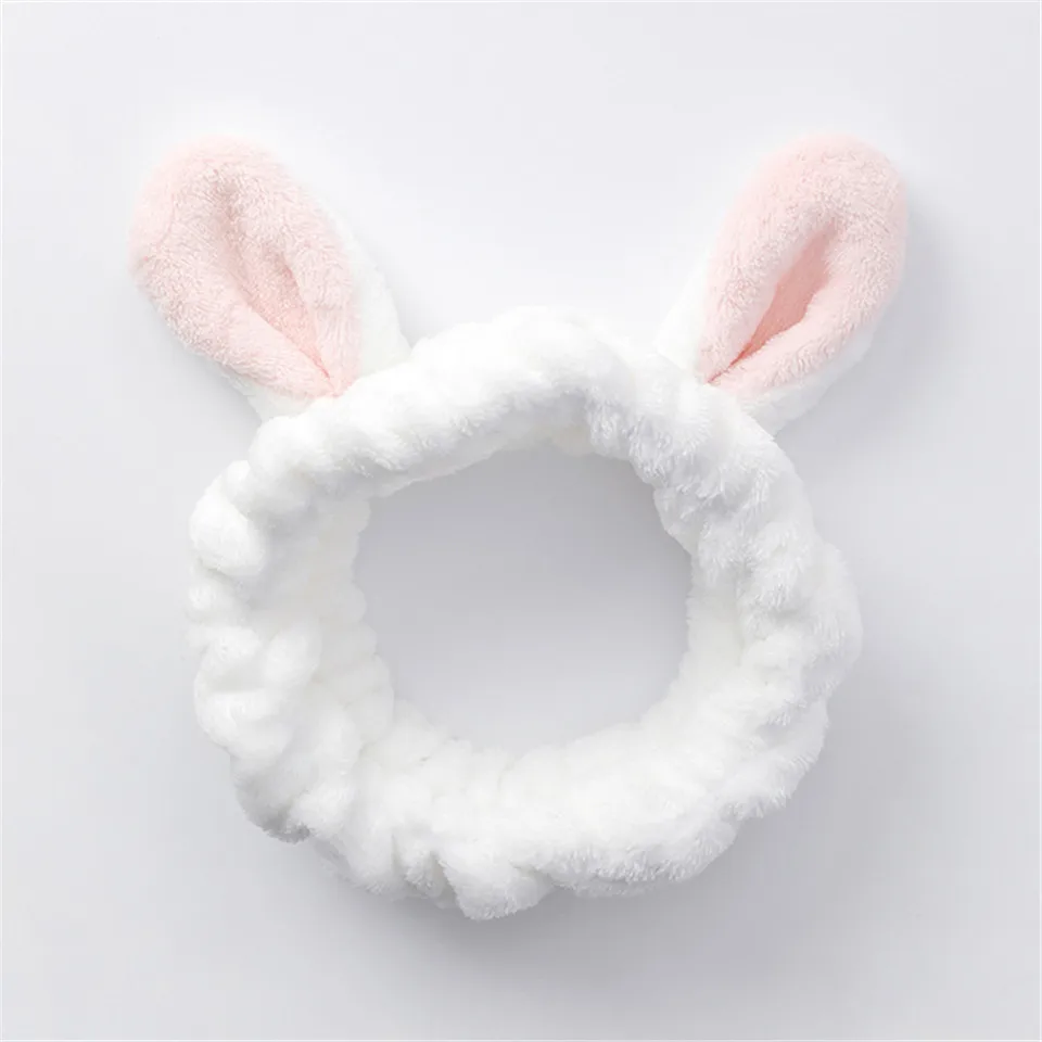 

Girls Cute Rabbit Ears Makeup Headband Women Turban Solid Color Simple Masking Hair Band Fashion Wash Face Soft Velvet Headwear
