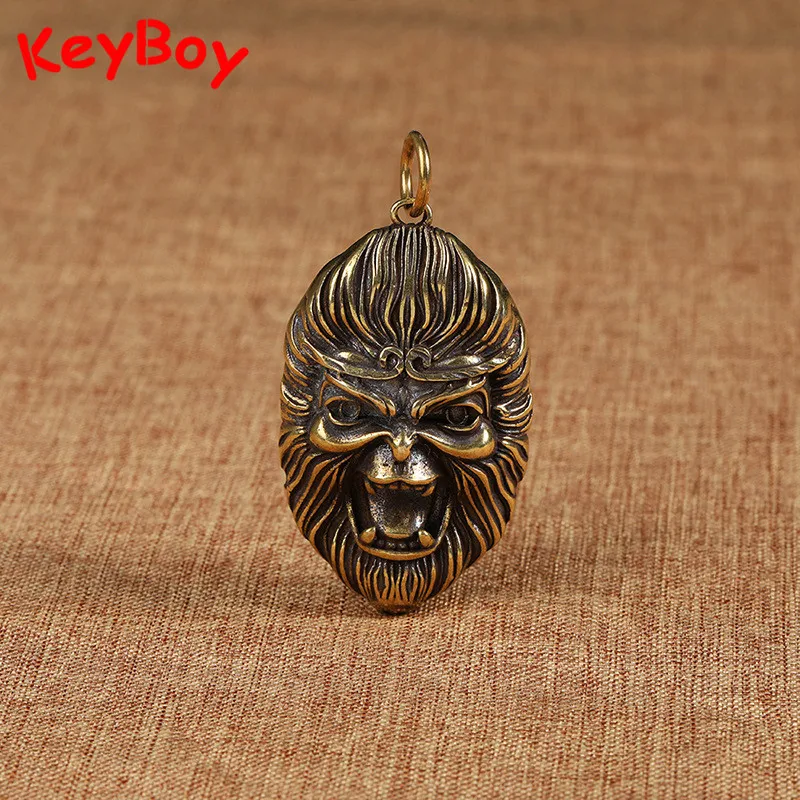 Brass Monkey King Face Mask Keychain Pendant Chinese God of War Figurines Retro Punk Rock Men Car Key Chain Ring Hanging Jewelry | Украшения