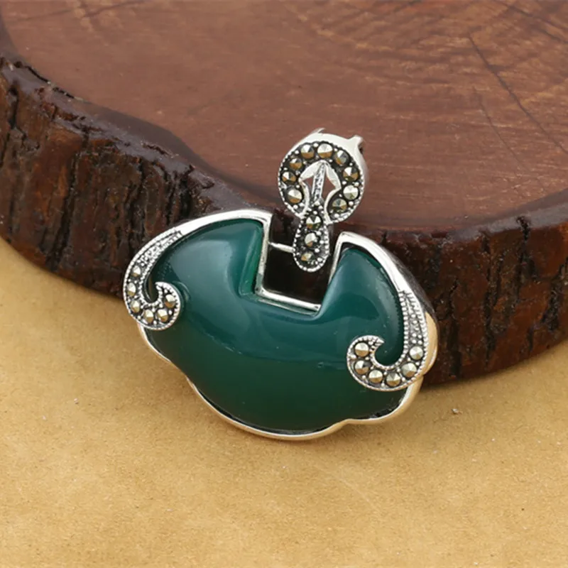 Мужские и женские ювелирные изделия в стиле ретро из тайского серебра с зеленым