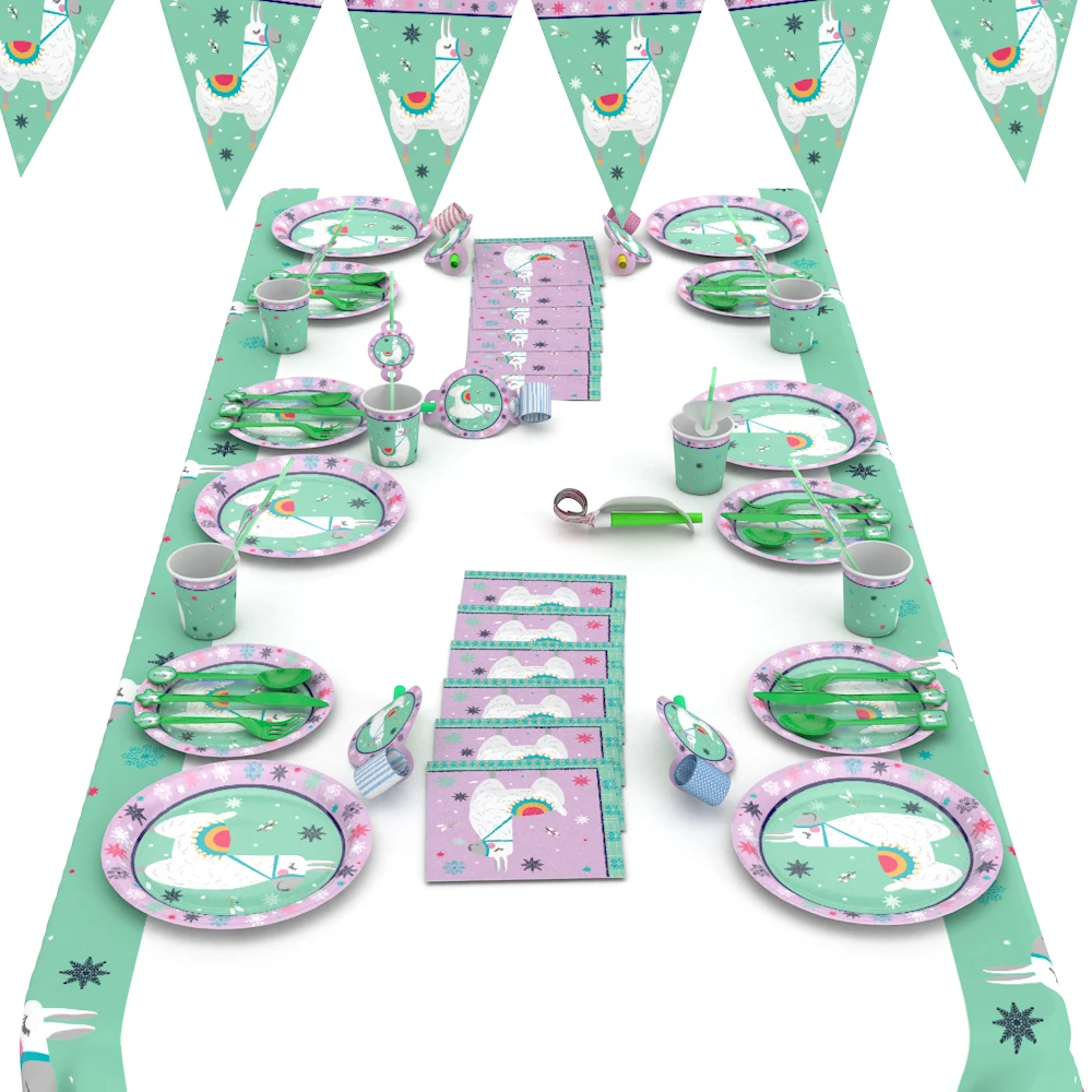 

High-quality Bronzing Kids Birthday Party Decorations Disposable Tableware Cute Alpaca Theme Peper Cup Baby Shower Supplies
