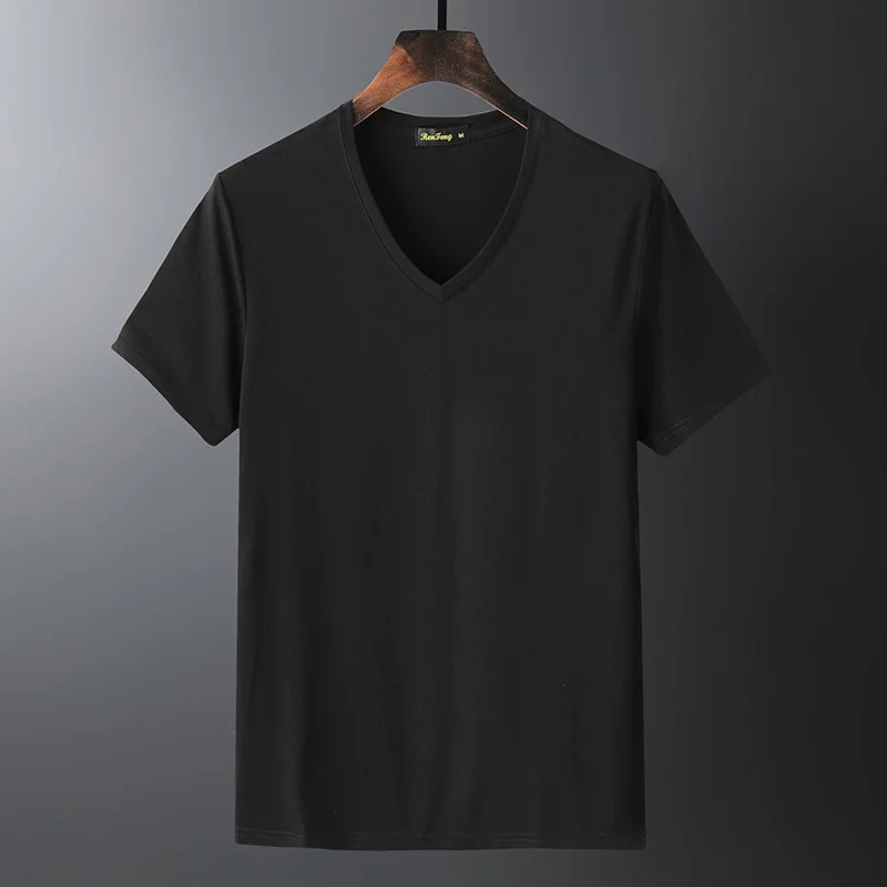 2 шт./лот футболка с v-образным вырезом и короткими рукавами Мужская однотонная