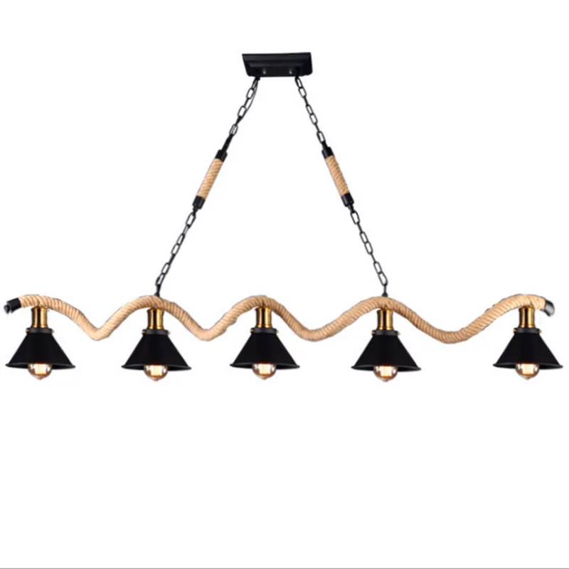 Goedkoop Henneptouw Retro Drie-Headed Kroonluchter Creatieve Kledingwinkel Restaurant Cafe Bar Internet Cafe Decoratieve Kroonluchter