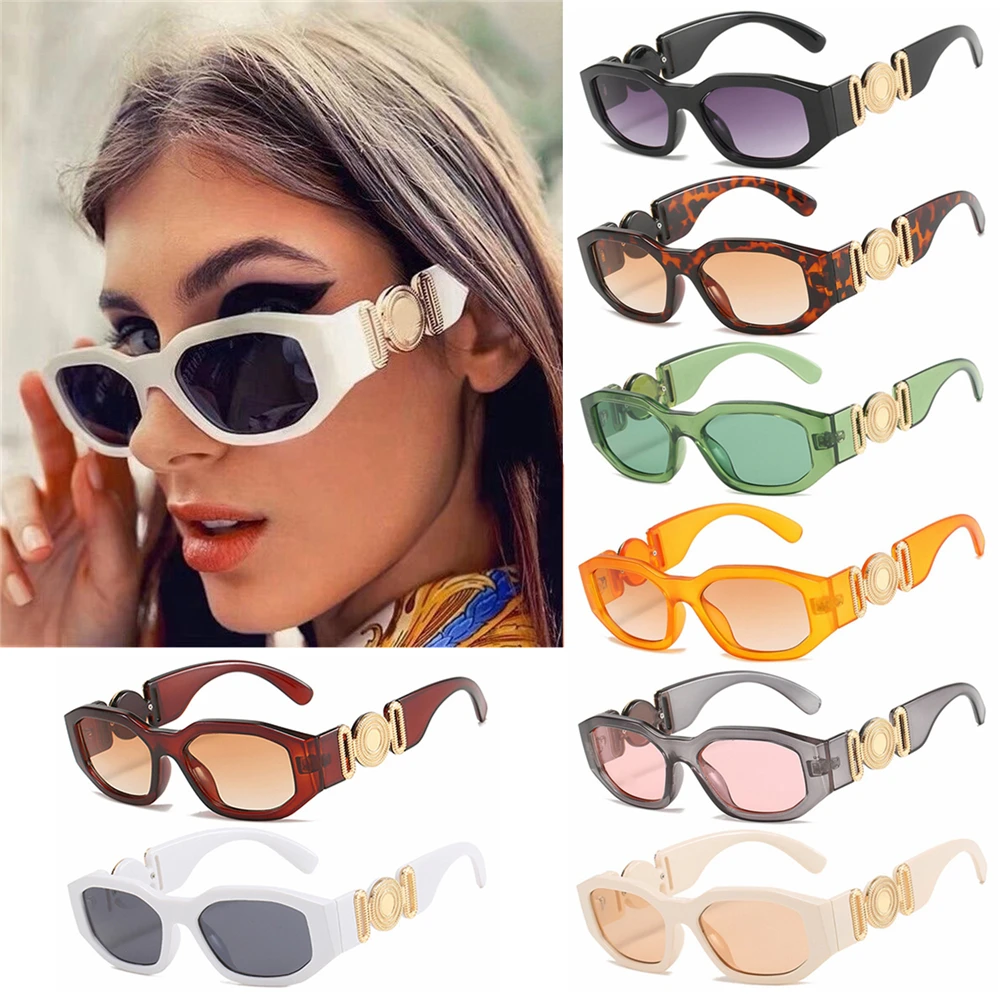 

2021 Square Women Sunglasses Small Fram Trendy Design With Glod Round Decoration Summer UV Protection Shades Steampunk Eyewear