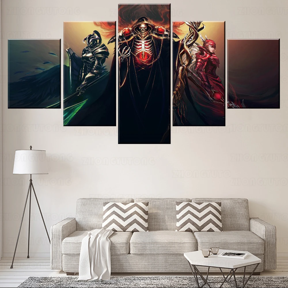 

Wall Unique Ainz Ooal Gown And Demon Vampire Poster 5 Pieces Anime Overlord Canvas HD Print Painting For Home Bedroom Oil