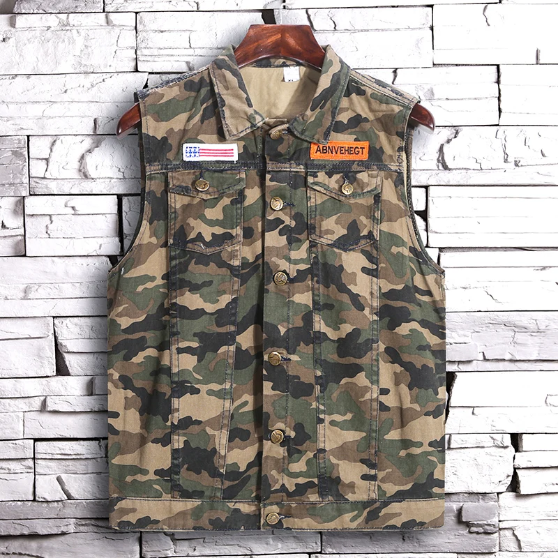 

YISU Men's vest jacket 2020 Autumn Winter new Lapel Camouflage Vest Sleeveless Casual Slim Waterwash All-match Fashion tops