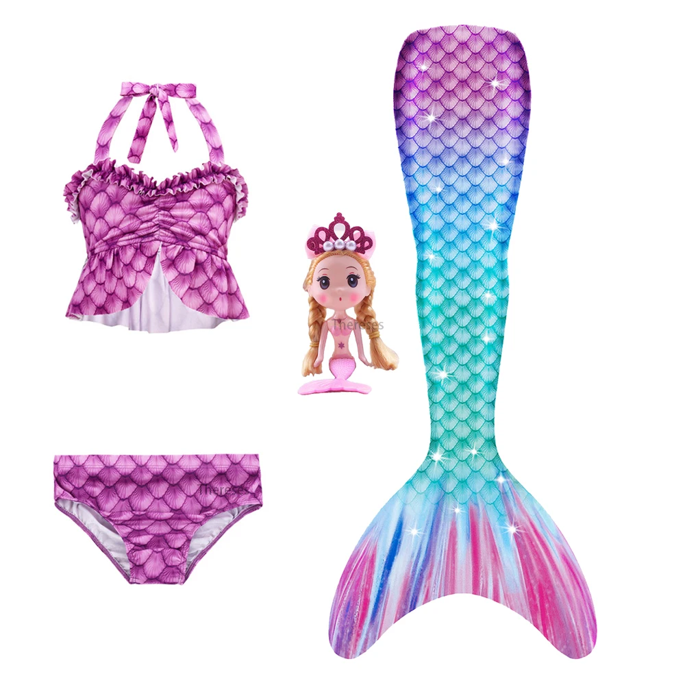 

Girls Mermaid Tail Swimsuit 4Pcs/Set Party Costume Children Mermaid Swimsuit Bikini Set Bathing Suit Dresses Beach Costume