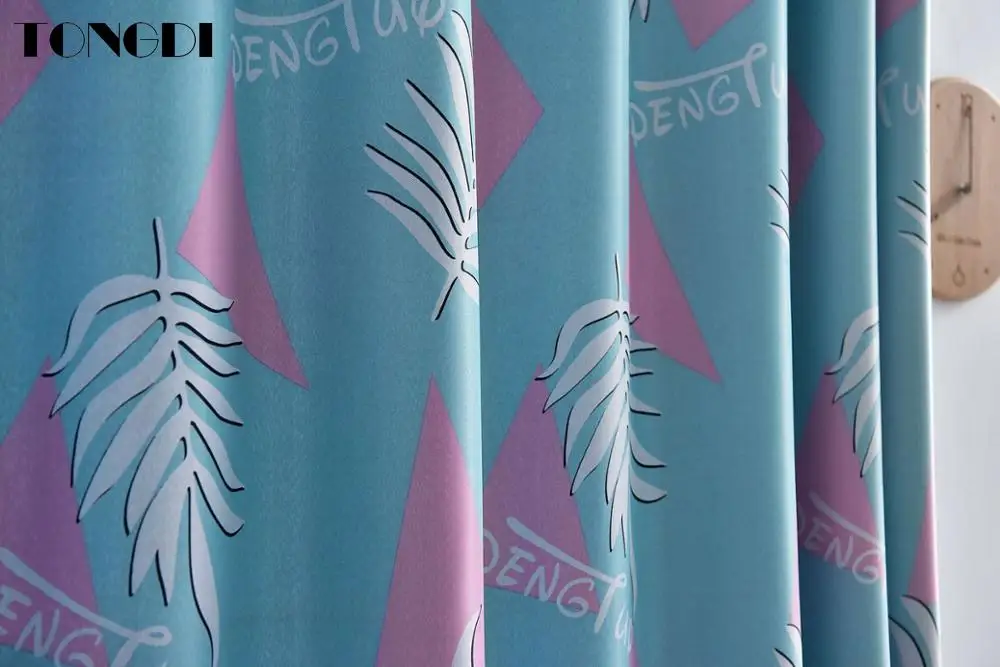 

TONGDI Children Blackout Curtains Elegant Artistic Leaves Printing Luxury Decor For Parlour Home All Season Bedroom Living Room