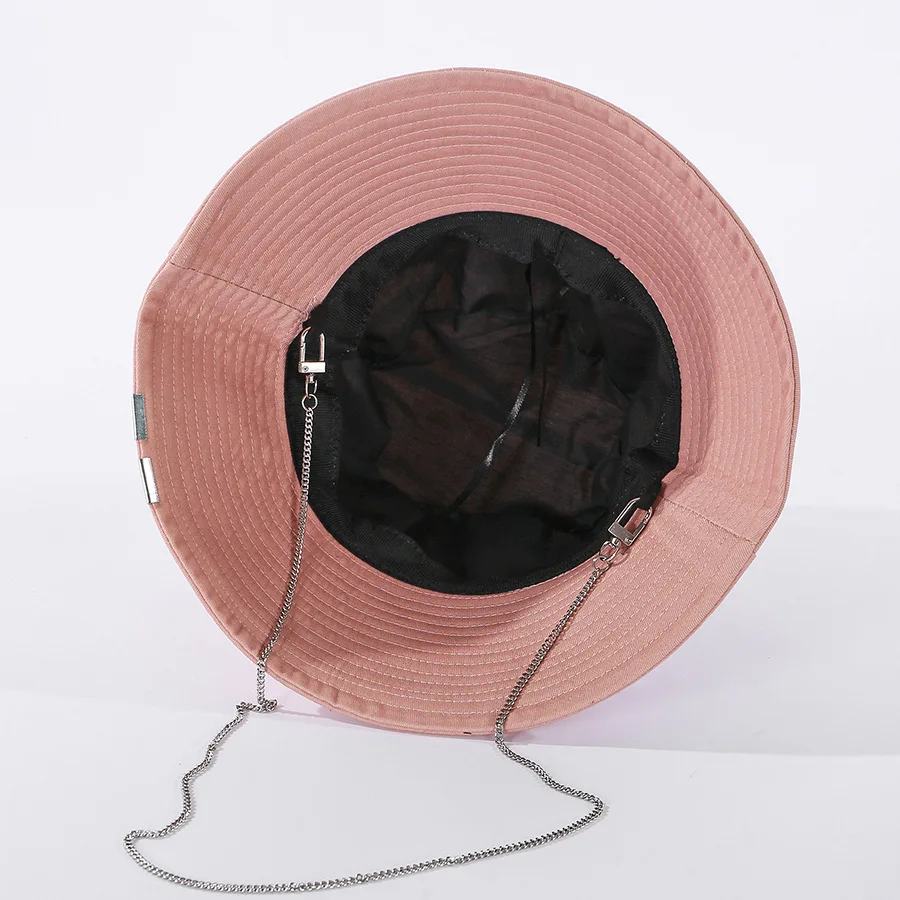 Fashion Chain Bucket Hat Women Summer Hats Girl Cotton Flat Top Feminine UV Visor Caps Beach Sun Block Wholesale | Аксессуары для