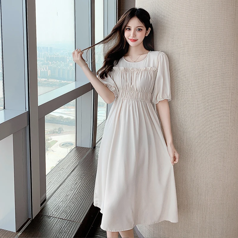 

COIGARSAM Women dress New Square Collar High Waist Long Dresses Black Apricot 8591