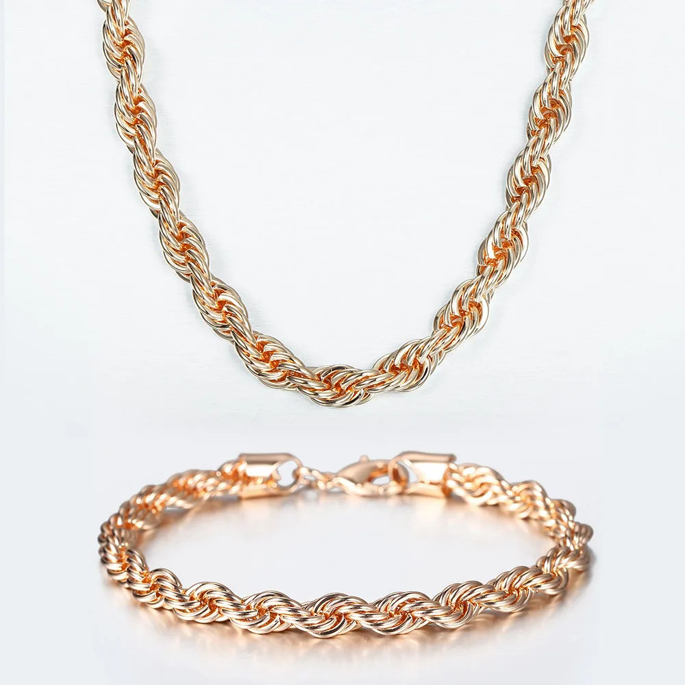 Комплект ювелирных изделий из колье и браслета 5/6 мм розового золота 585