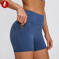 anti sweat plain sport athletic shorts women high waisted soft cotton feel fitness yoga shorts with two side pocket