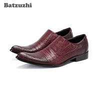 batzuzhi luxury handmade mens shoes pointed toe wine red genuine leather dress shoes men for business party zapatos hombre