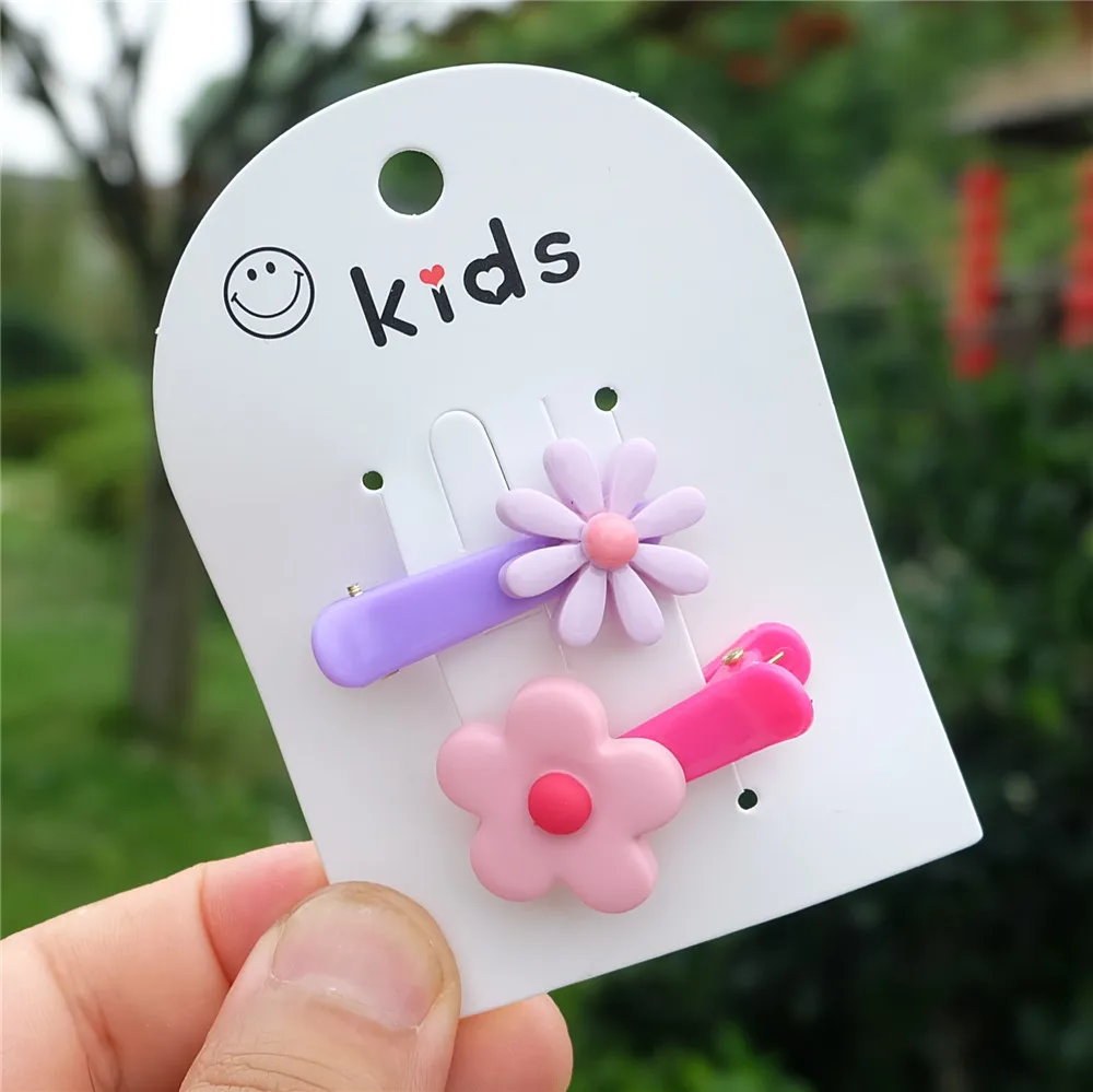 

2pcs/set Candy Color Kids Hair Clips Cute Flower Barrettes For Baby Children Kawaii Hairpins Headwear Styling Hair Accessories