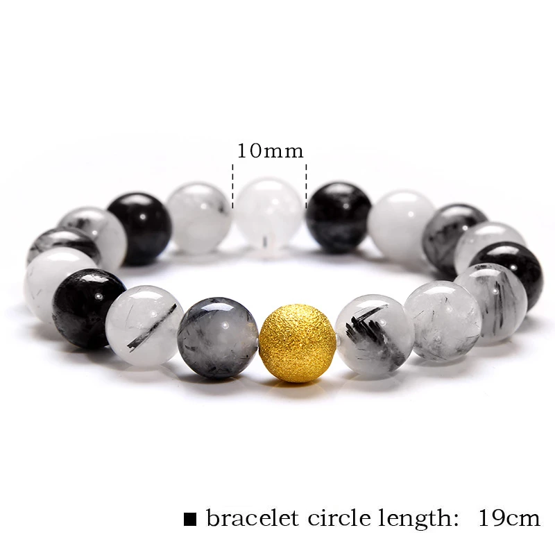 Браслеты из рутилированного кварца с золотыми бусинами для мужчин и женщин